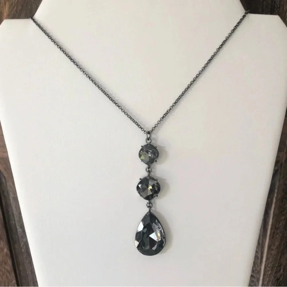 A New Day Gunmetal Gray Triple Crystal Statement Necklace NWT